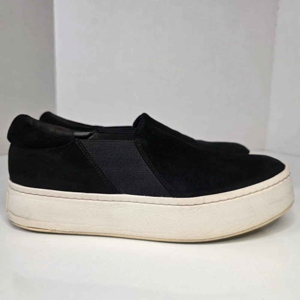 Vince Women US 8 EUR‎ 38 Warren Black Suede Platform Slip On Sneakers Shoes